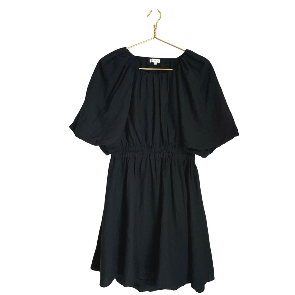 Moon River Anthropologie Black Womens Mini Dress Large Open Back Puff Sleeve